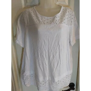Lane Bryant Top White Eyelet Neck And Hem Sz 20 Bust 40 Length 27 Milkmaid Peasa